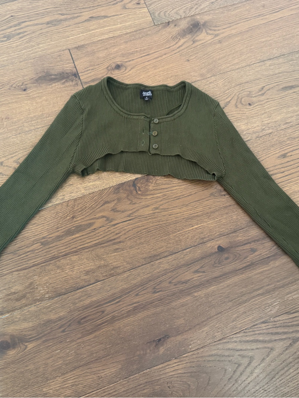 Olive Green Ribbed Cropped Button Cardigan